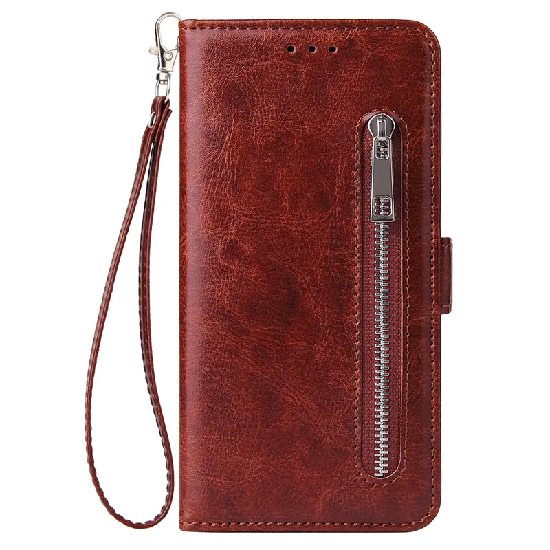 Leather Zipper Wallet Case For Huawei Y5 Y6 Y7 Pro Prime P Smart Plus Y9 Hawei Honor 8a 8x 8c 8s 9 10 Lite Flip Cover - Цвет: Brown