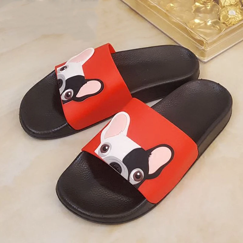 

2019 new Summer Pvc Slippers For Women Open Toe Cartoon Cute Bulldog Print Anti Slip Flip Flops Fashion Indoor Woman Shoes E833