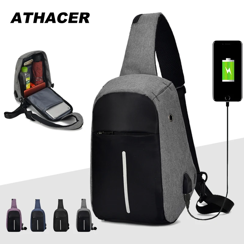 

USB Charging Shoulder Crossbody Bag Men's Burglar Men Female Stealth Zipper Business Chest Pack Repellent bag Anti-theft Package