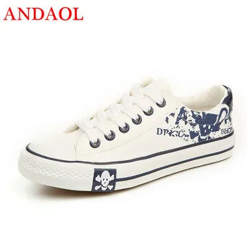 

ANDAOL Men's Casual Shoes Top Quality Print Skull Breathable Non-Slip Light Sneakers New Luxury Lace-Up Campus Canvas Trainers