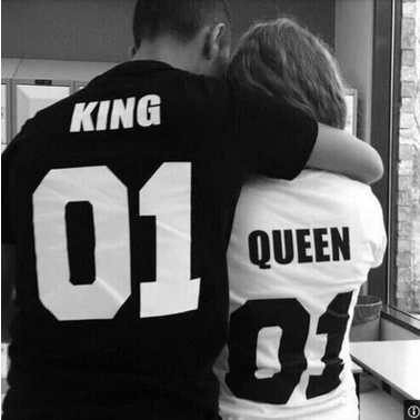 2016 Valentine Shirts Woman Cotton King Queen 01 font b Funny b font Letter Print Couples