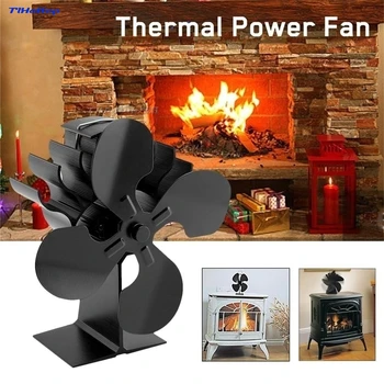 

Black Stove 4 Blade Fireplace Powered komin Wood Burner Eco Fan Friendly Quiet Home TLHOTTOP