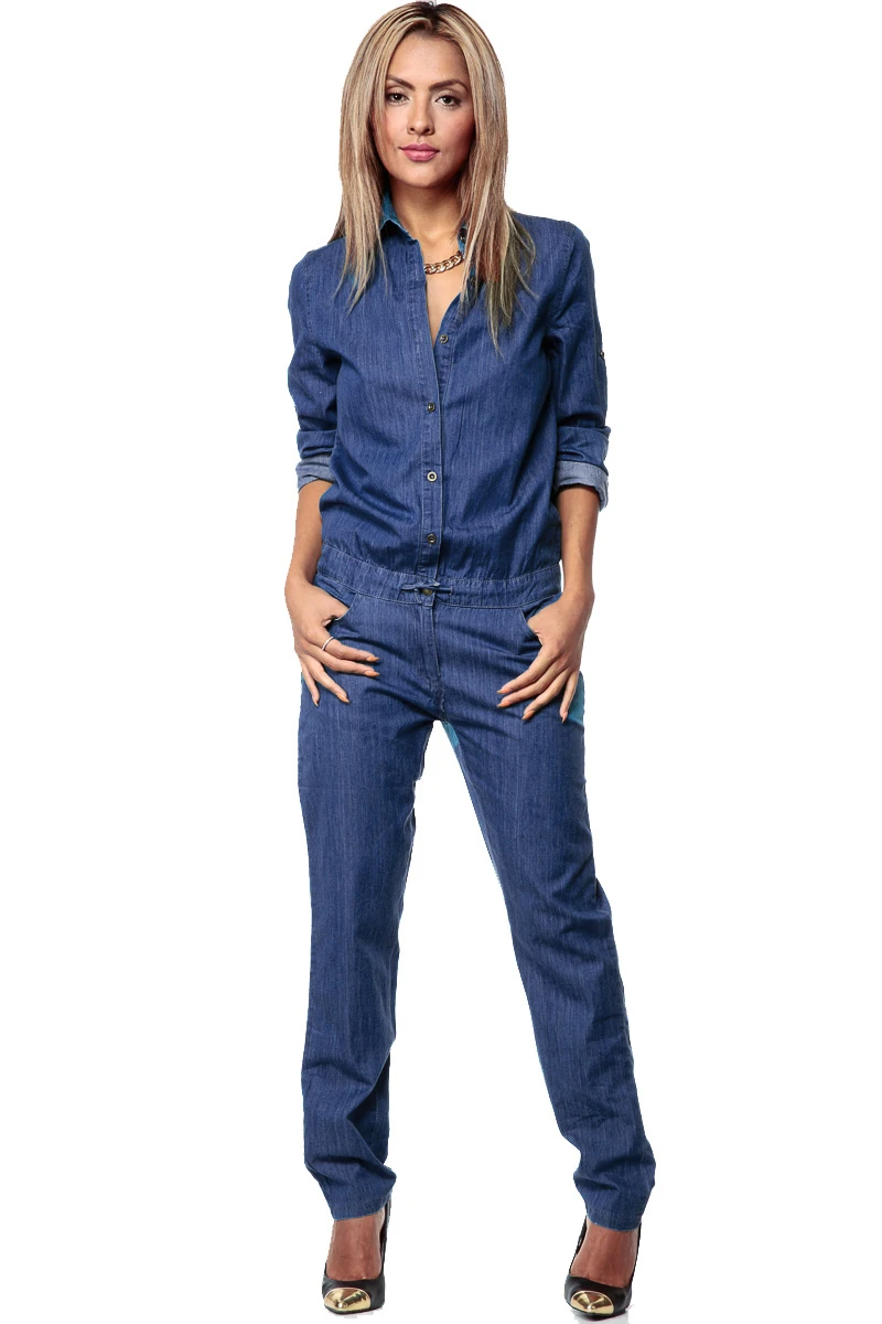 UK Donna Slim Denim Jeans Manica Lunga Salopette Playsuit Complessivo Tuta  Bottoni Pizzo up Coulisse Causale Tute|overall jumpsuit|sleeve playsuitlong  sleeve playsuit - AliExpress