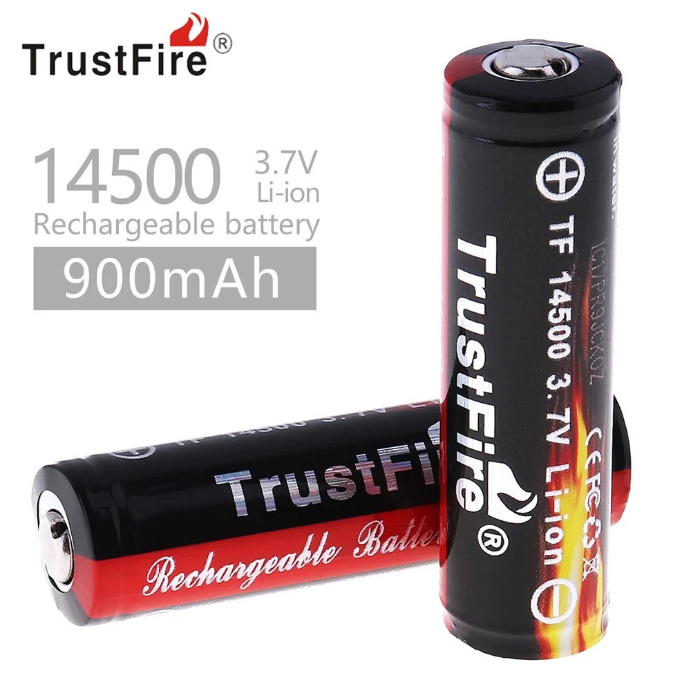 2 шт./лот TrustFire 3 7 V Li Ion 14500 перезаряжаемая батарея 900mAh реальная емкость литиевая