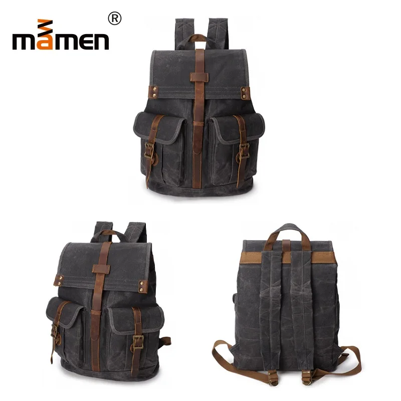 

Mamen Student Bag 35*16*43cm Waterproof Computer Bag Phone Pocket Travel Backpack Wear-resistant Canvas Retro Bag 2018