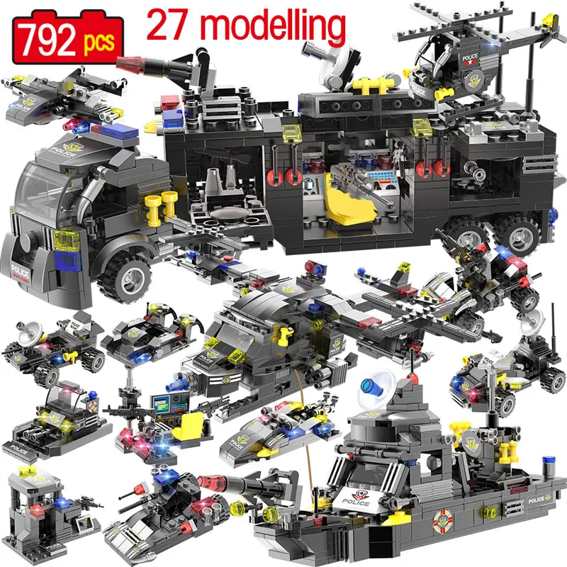 

SWAT Series Building Blocks compatible City Police Station Vehicle Car Helicopter Robot Bricks Educational Toys For Boys kids