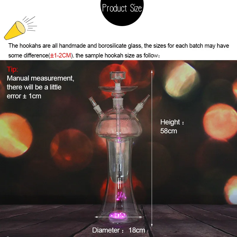 Glawaer Грибная форма большой стеклянный кальян силиконовый шланг светодиодный светильник база chicha narguile курительная водопроводная трубка