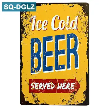 

[SQ-DGLZ]New Ice Cold BEER SERVED HERE Metal Sign Vintage Metal Plates Cafe Pub Club Home Wall Decor Tin Signs Retro Plaque