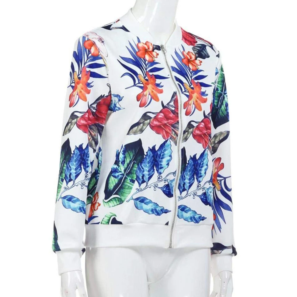 5XL Plus Size Casual Floral Print Women Jacket Spring Summer Slim Short Bomber Jacket Women Vintage Long Sleeve Zipper Jacket
