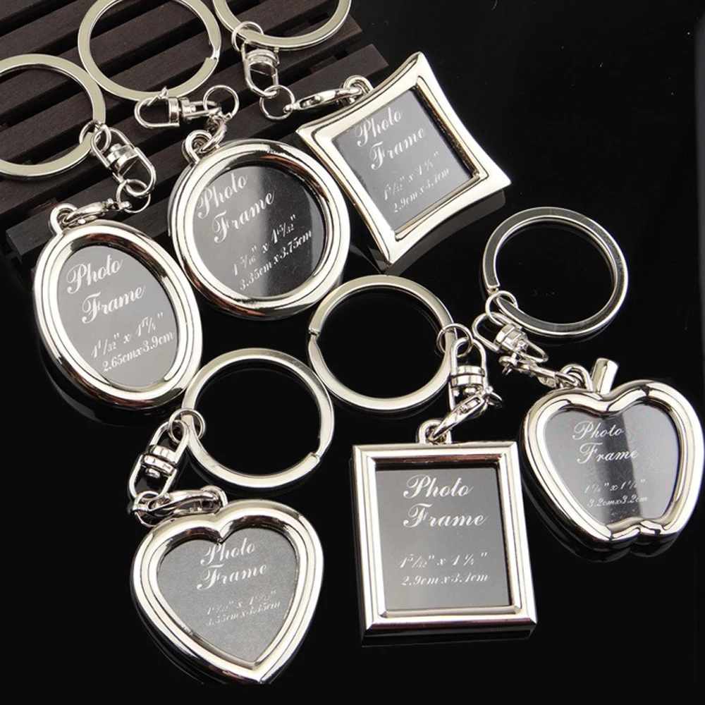 

Photo Frame Apple Rectangle Round Square Key Chain Keyring Cute Lovely Family Gifts Creative Metal Alloy Insert