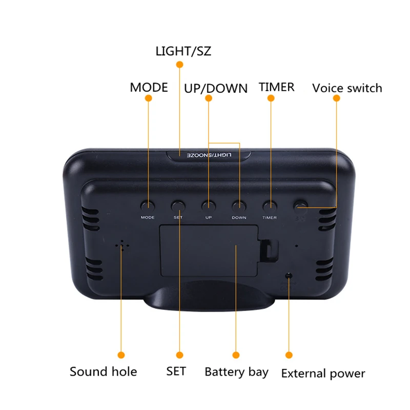 Voice Control Back-light LCD Alarm Clock Weather Monitor Calendar Decor Desktop Table Clock With Timer Sound Sensor Temperature