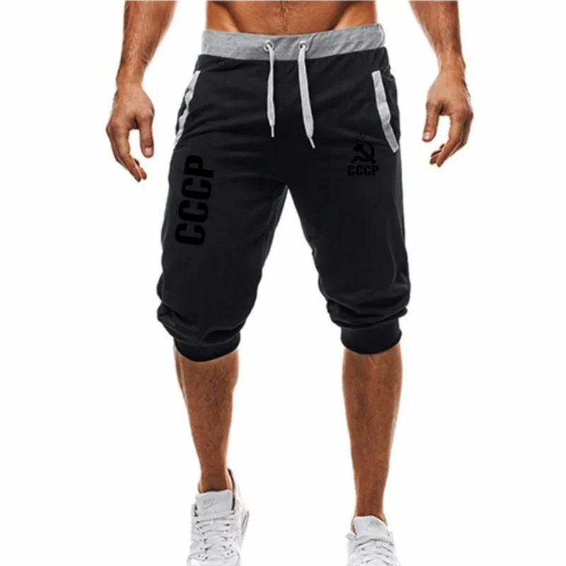 Летние новые мужские шорты с принтом, повседневные модные спортивные штаны до колен для бега, мужские шорты с завязками для фитнеса - Цвет: 6  Black