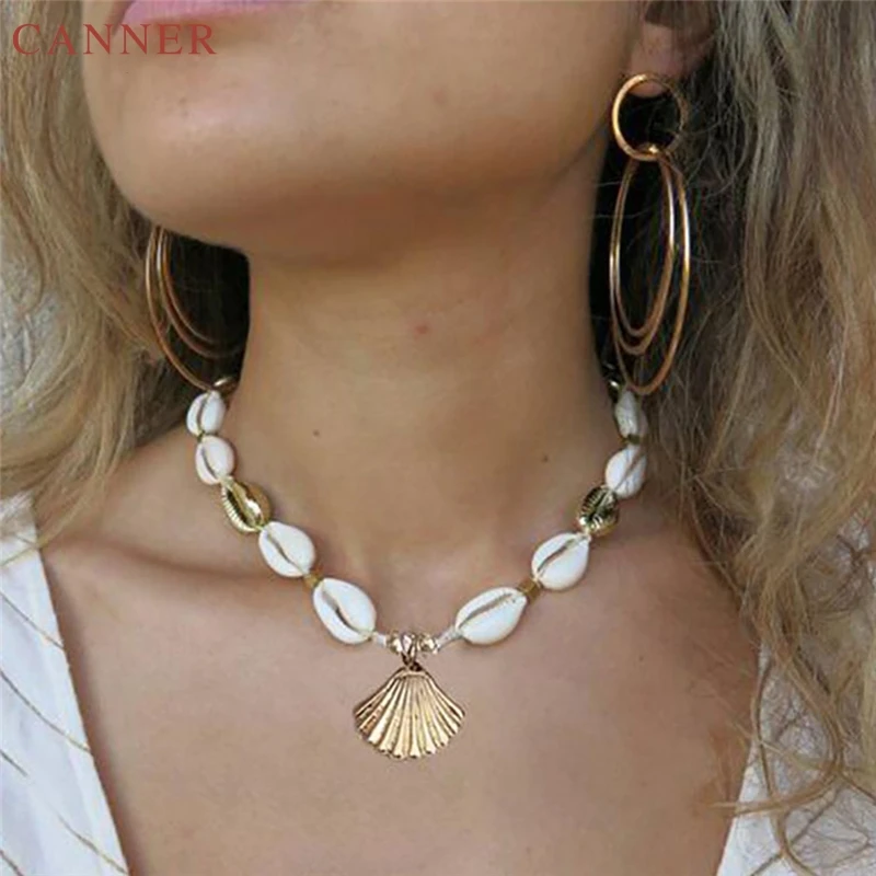 Bohemia Gold Silver Color Sea Shell Choker Necklace for Women Handmade Adjustable Friendship Necklace Boho Jewelry C35