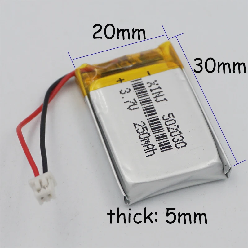 XINJ 3,7 V 250 mAh литий-Po полимерная батарея 502030 2pin JST 1,25 мм разъем для gps Sat Nav автомобиля dvc огни камеры вождения рекордер MP3