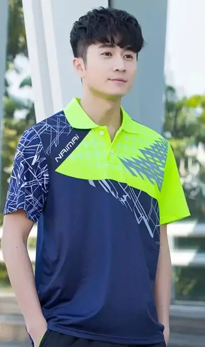 Новая женская/Мужская теннисная рубашка, женская одежда для бадминтона, эластичный Молодежный комплект для пинг-понга, camiseta badminton, tenis deportivos - Цвет: Men Navy Shirt
