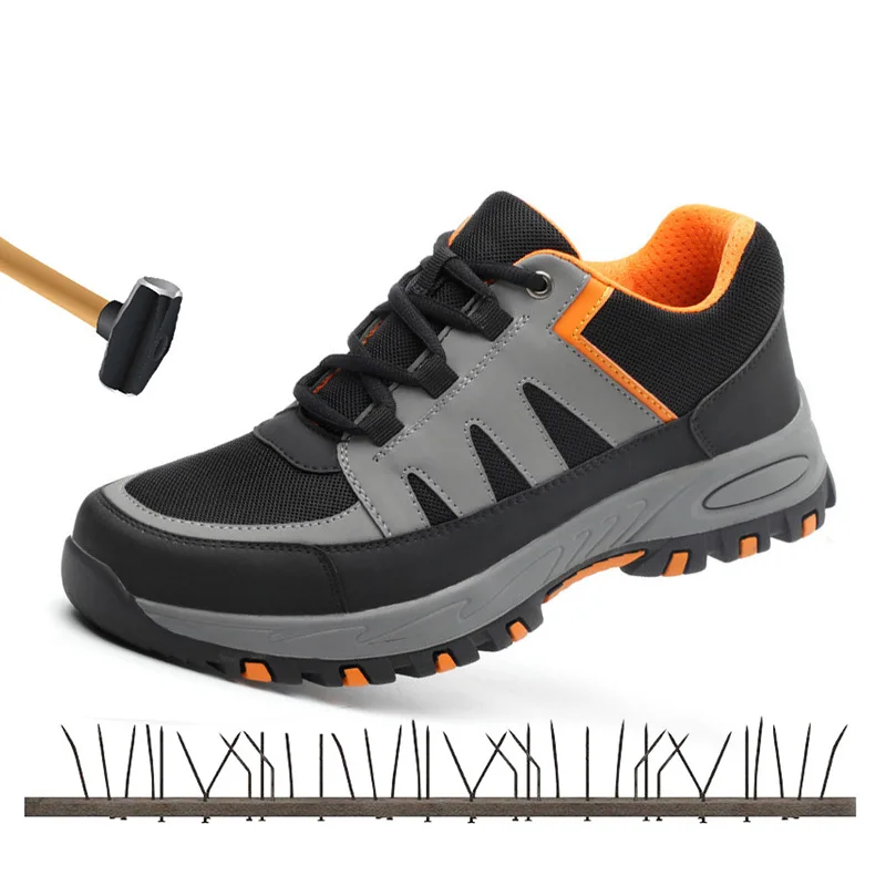 Ar Grey Causal Ao Puncture Respirável Do Durável Sneaker proof Sapatos Trabalho X De Aço Orange Dos Antiderrapante Biqueira Verão Livre Segurança Homens 5Axpqw