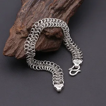 

FNJ Punk Link Chain Bracelet 925 Silver Width 11mm about 21cm Original Pure S925 Thai Silver Bracelets for Women Men Jewelry