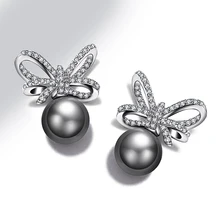 Модные серьги-гвоздики в виде цветка, массивные ювелирные изделия, серьги с прозрачным кристаллом и искусственным серым жемчугом