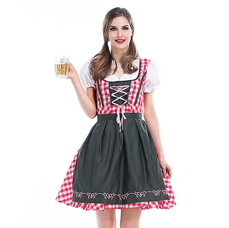 Для взрослых женщин Октоберфест пива девушка костюм горничной Dirndl Wench Германия Баварская с коротким рукавом нарядное платье