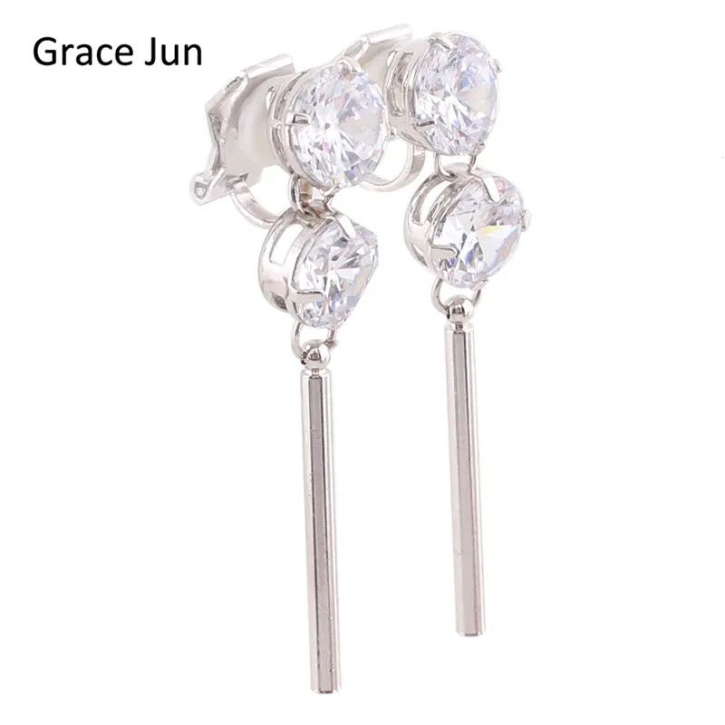 

Grace Jun(TM) 2017 New Design Stick Cubic Zirconia Clip on Earirngs Without Piercing for Women Copper Material No Hole Ear Clip