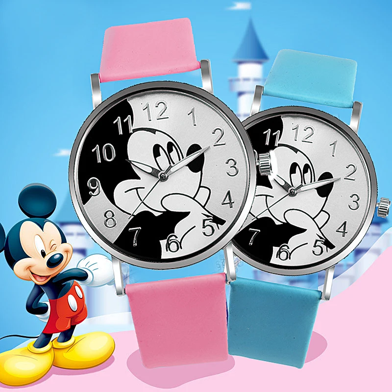 Reloj infantil новые детские часы женские модные повседневные студенческие часы с Микки Маусом для девочек и мальчиков детские часы кожаные кварцевые наручные часы