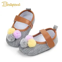 Симпатичные Помпона детская обувь для девочек первые ходоки Нескользящие хлопчатобумажные детские Schoenen Meisje мелкой детская обувь для