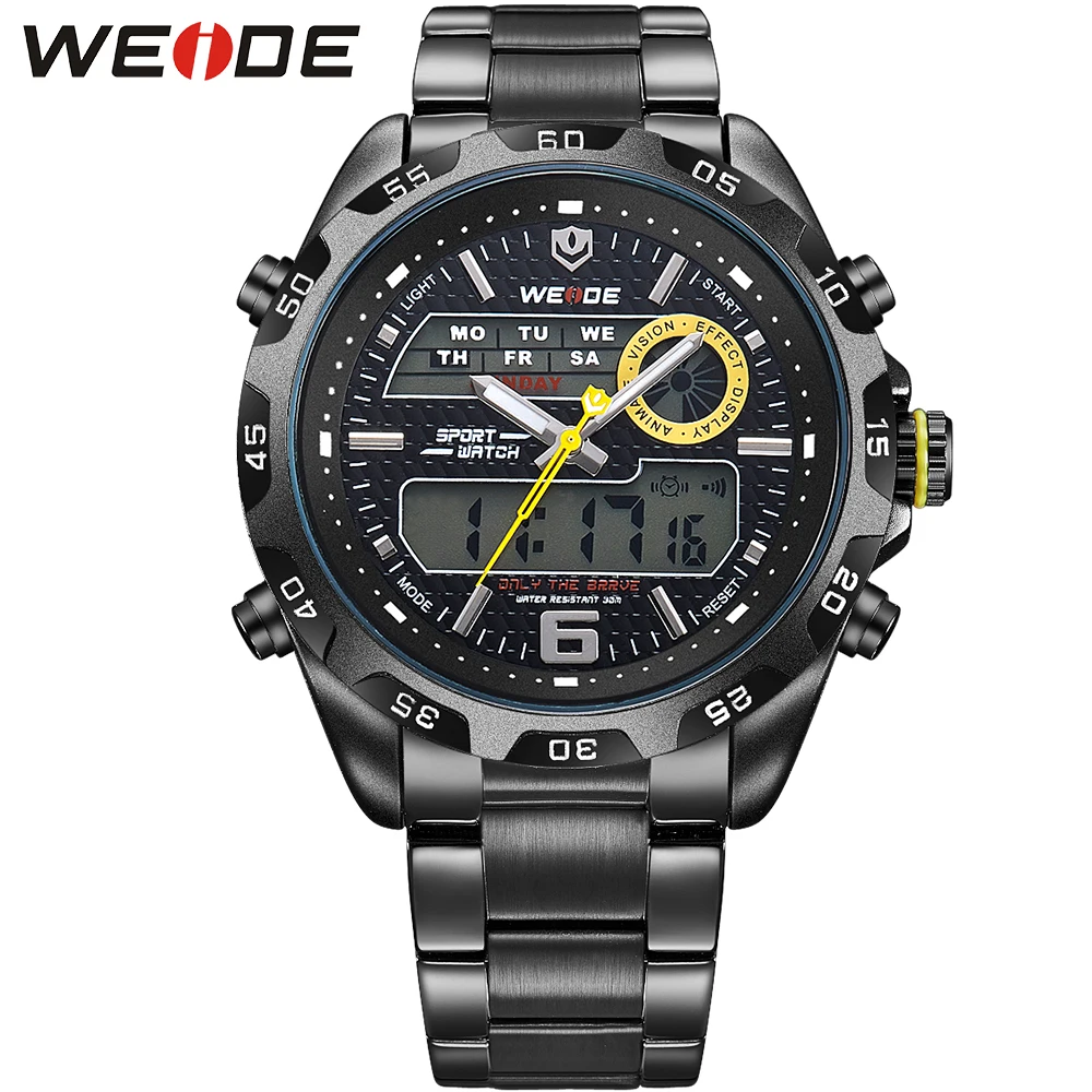 

WEIDE Men's Quartz Business Watches Multifunctional Analog LCD Digital Date Alarm Display Stainless Steel Straps Men Wristwatch