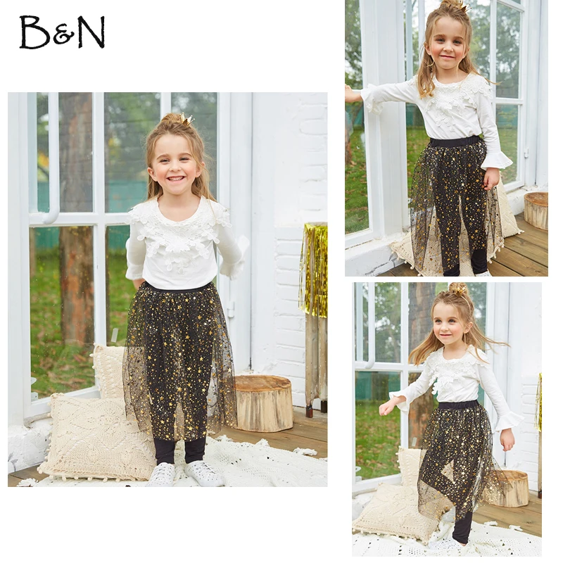 

B&N Fashion Summer Childrens Pants Mesh Sequins Stars Girls Pants Spring Autumn Patchwork Leggings Pants For Kids
