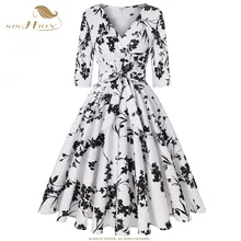 SISHION, осеннее платье, женское, половина рукава, хлопок, размера плюс, черный, красный, белый, большие качели, 50 s, 60 s, клетчатое, цветочное, винтажное платье, SD0006