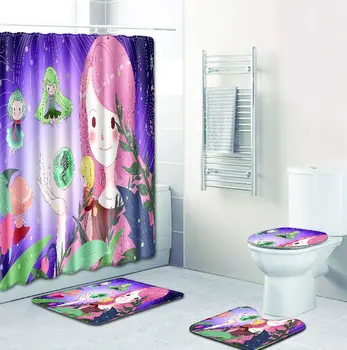 

4pcs/lot Polyester Cartoon Shower Curtain High Quality Washable Decor Colorful Curtains for Bathroom Shower with mat