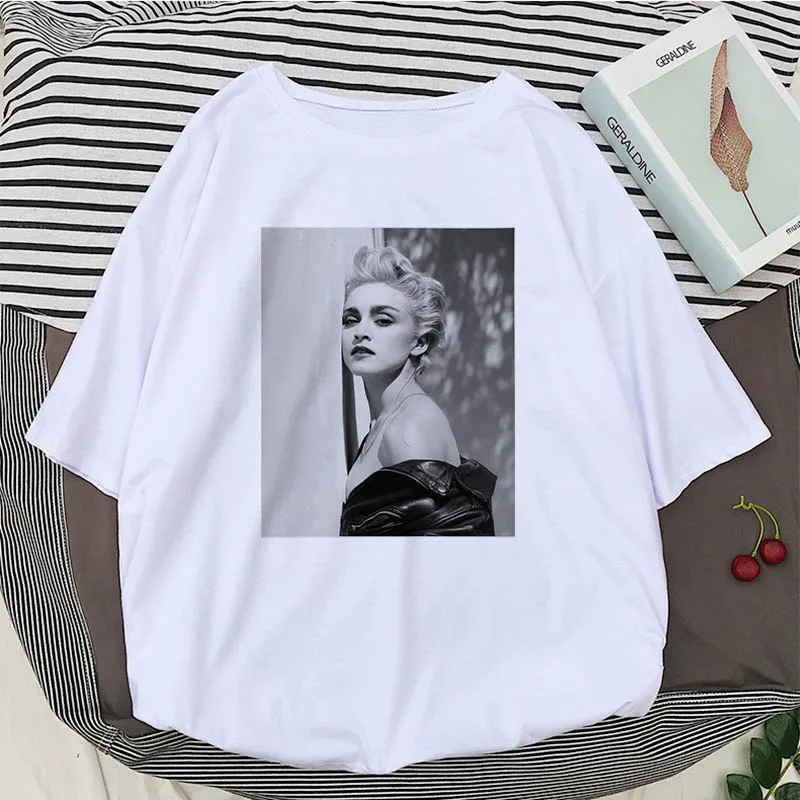 

Fashion Short Sleeve Summer Madonna Black and White Art Printed Personality printing Top Tees Casual O-Neck fun women's T-Shirt