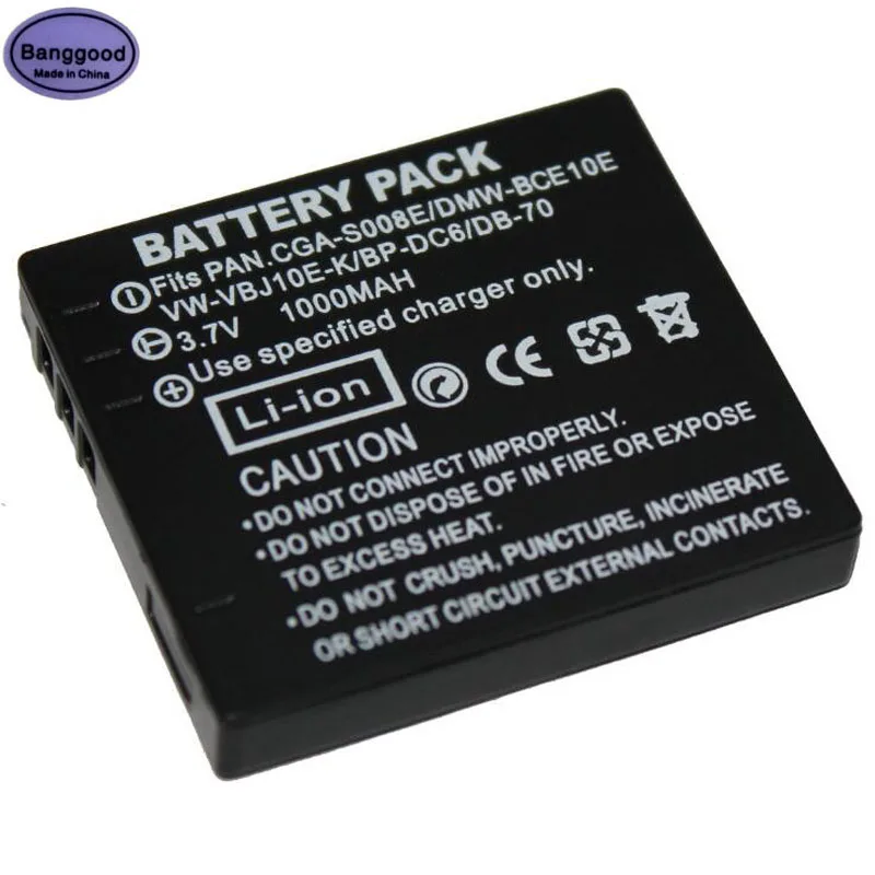 

3.7V 1000mAh DMW-BCE10E CGA-S008E VW-VBJ10E DB-70 Camera Battery for Panasonic Lumix DMC-FX500 FX520 DMC-FX36 DMC-FX35 DMC-FS20
