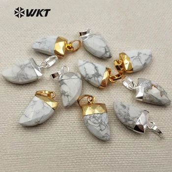 

WT-P1274 Wholesale Fashion White T urquoise Stone Pendant With Hat Magnesite Stone Tooth Shape Pendant For Jewelry DIY Making
