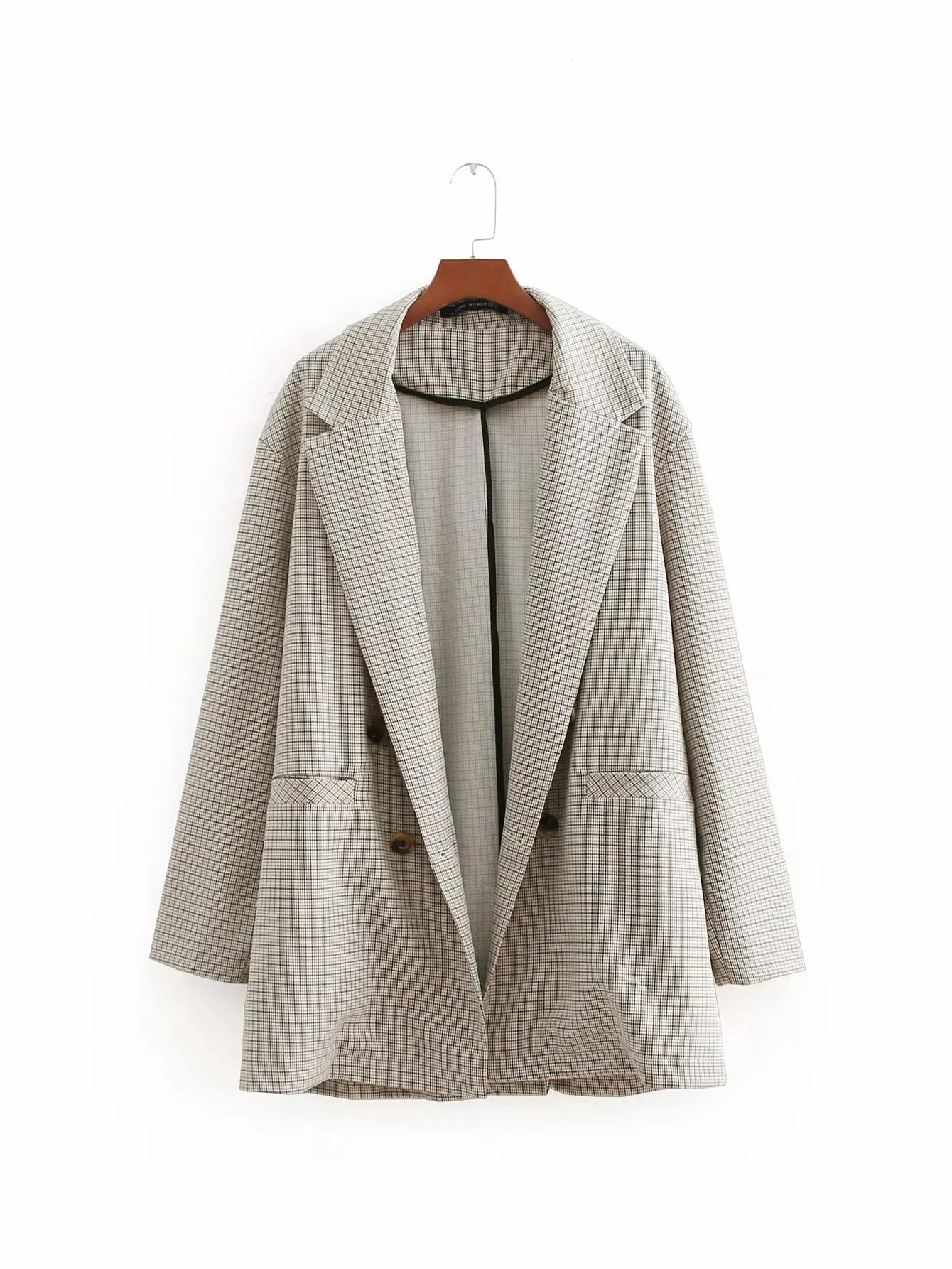 Korean 2018 autumn women loose plaid blazer coat double