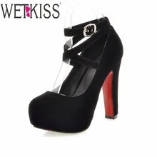 Fashion Gladiator Ankle Strap Women Pumps Sexy Flock Cross strap High Heels Platform Shoes Woman Big Size 32-43 Women Shoes