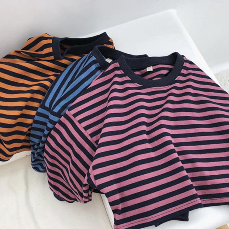 

Trendy Kids Cotton Long Sleeve T Shirts Striped Boys Girls Basic Tops Tees Children Loose Autumn Clothes T-shirt Sweatshirt