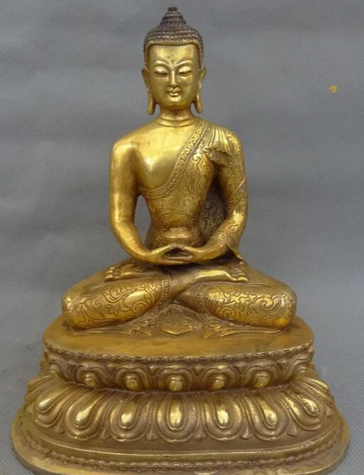 

JP S0606 9" Tibet Bronze Gilt Buddhism Joss Sakyamuni Shakyamuni Amitabha Bowl Statue