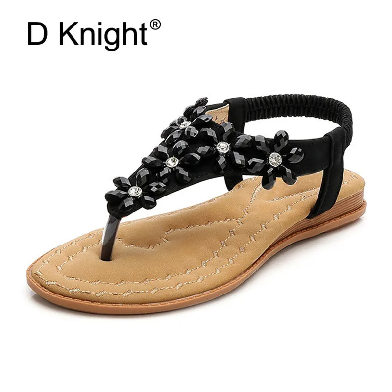  Women Bohemian Crystal Sandals Flat Heel Summer Woman Thong Sandals Flip Flops Comfort Black Lady Shoes Sandal Plus Size 35-42 (21)