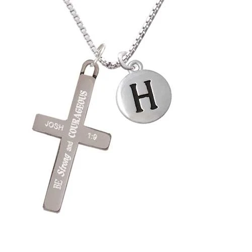 Capital Letter - H - Pebble Disc - - Strong and Courageous - Cross Necklace (1)