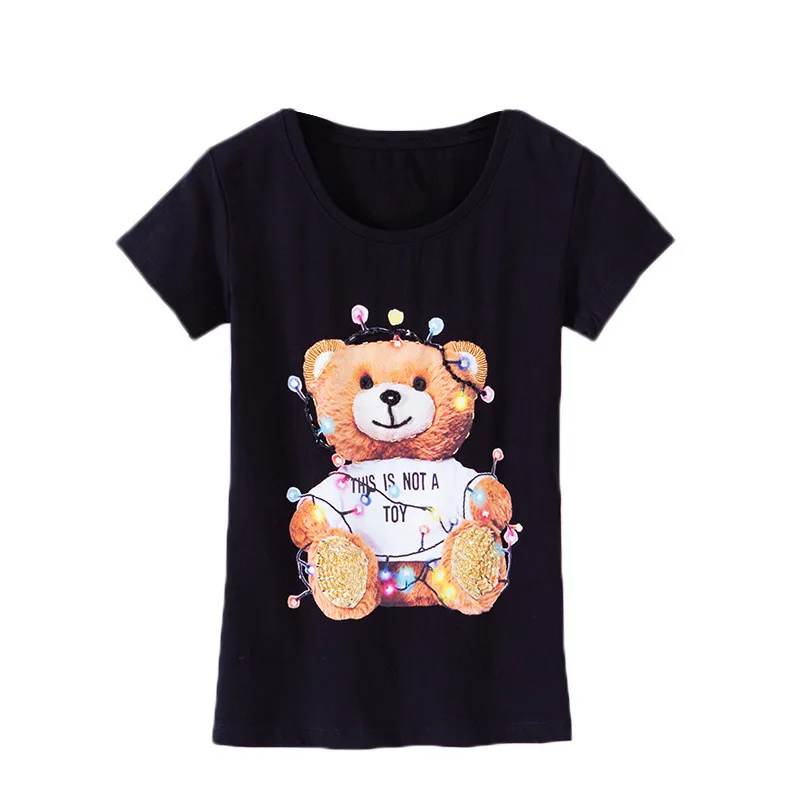 

Plus size 4XL Summer T shirt Women Cartoon Bear Printed Tshirts Fashion Slim White Top Tees Women Designer Clothing