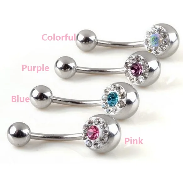 High quality Medical Steel Crystal Rhinestone Belly Button Ring Dangle