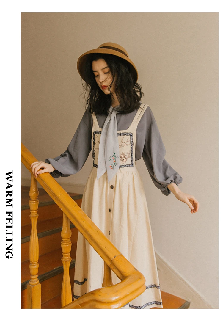 2019 Новый Модный женский комплект из двух предметов ретрорубашка ремни двухсекционное платье Весна и осень