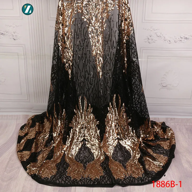 

French Net Lace Fabric 2018 Latest African Fabric Beautiful Sequins Embroidery Mesh Tulle Lace Fabric For wedding XZ1886B-1