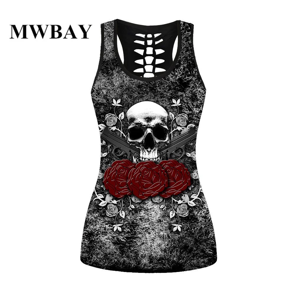 MWBAY Женская сексуальность Tank Top 3D майка с принтом вырезом на спине футболка черный