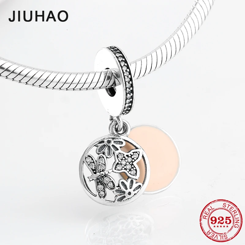 

925 Sterling Silver hollow out flower zircon dragonfly Fine Pendants Fit Original Pandora Charm Bracelet Jewelry making