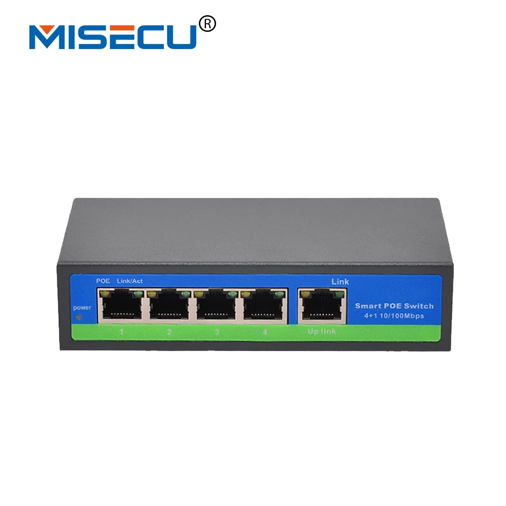 Misecu 4-Порты и разъёмы PoE коммутатор 4 + 1 Порты и разъёмы коммутатор Fast Ethernet 10/100 Мбит/с 802.3af Мощность over Ethernet Onvif ip-камера, совместимая сети