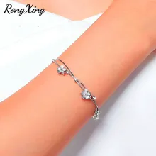 Rongxing Сияющий Двойной слоя Дейзи Браслеты для Для женщин серебро 925 Заполненный змея цепи браслет Best Подарки любитель zr0109