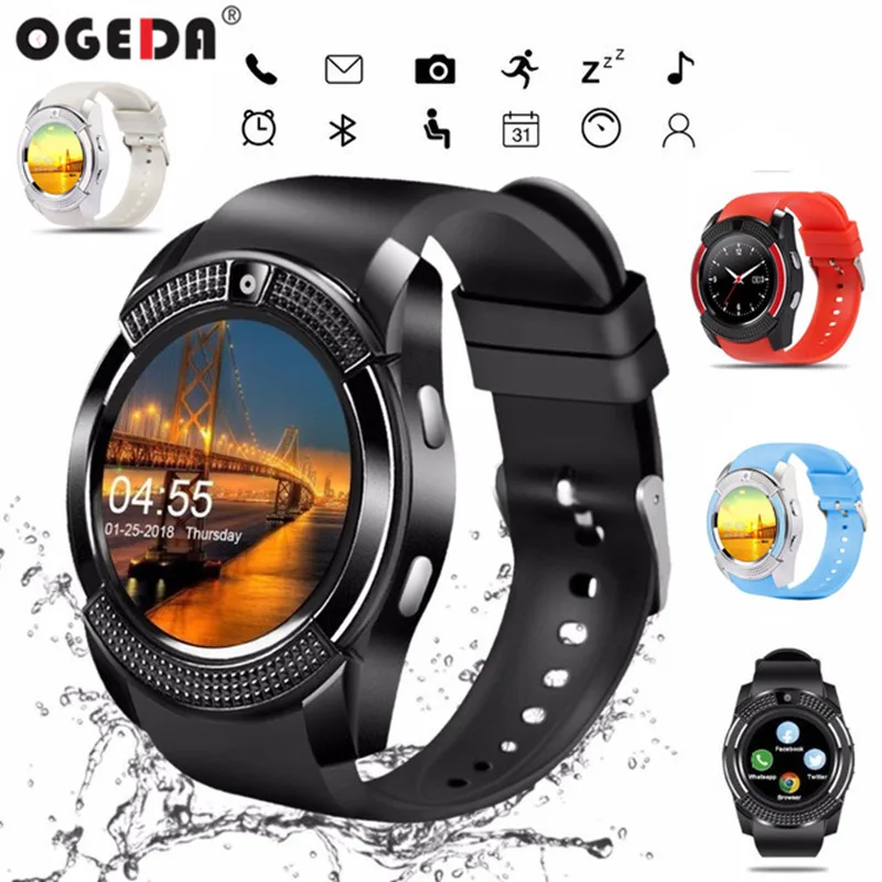 

OGEDA 2019 Smart Watch Men Women sport Bluetooth Stopwatch Touch Screen Camera / SIM TF Card Slot Step Counter For IOS Android