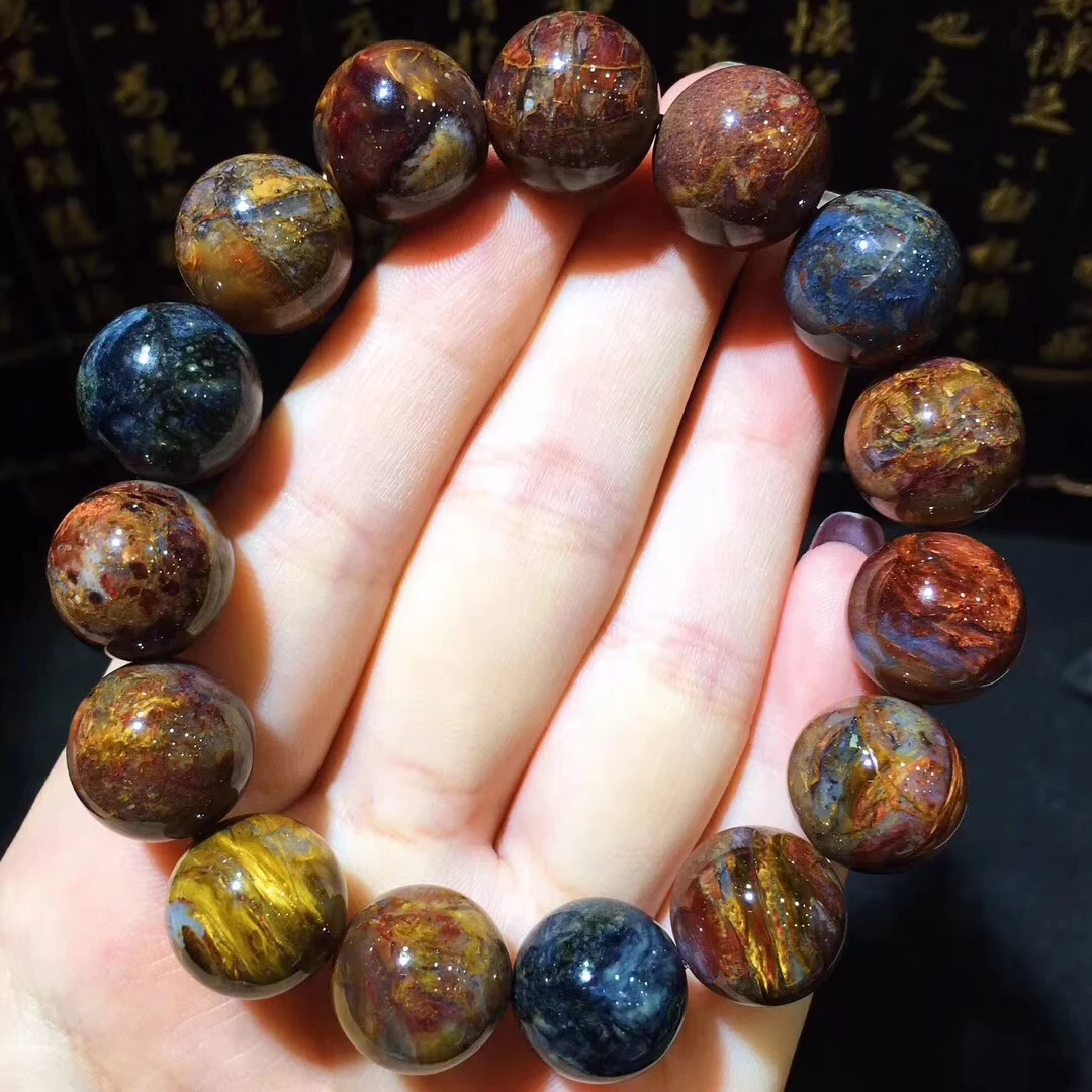 

100% 14.1mm Natural Namibia Pietersite Blue Yellow Beads Gemstone Round Bead Bracelets Man Women Drop Shipping B18476