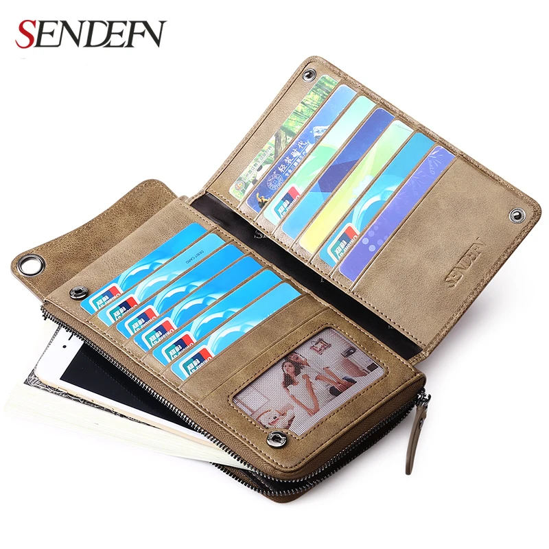 Sendefn Genuine Leather Men Wallets Ultrathin Long Slim Wallet Men Card